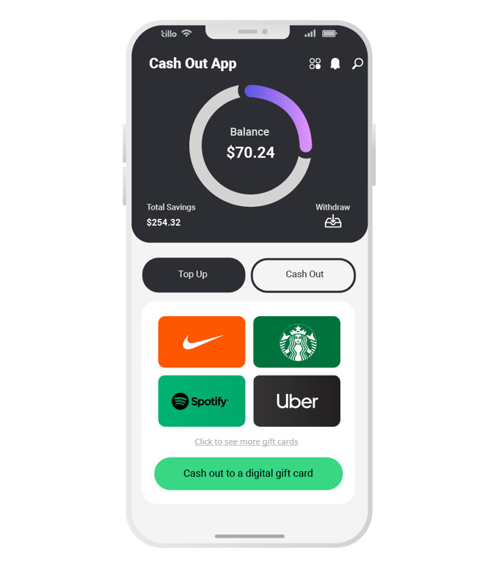 Cash out your balance to a selection of digital gidt cards! Cash out your balance to a selection of digital gidt cards!
