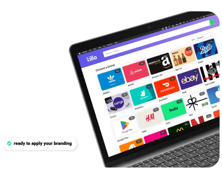 laptop mock up of storefront catalogue Tillo branding