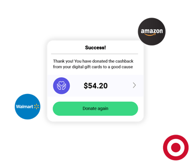 Donating cashback to charity notification