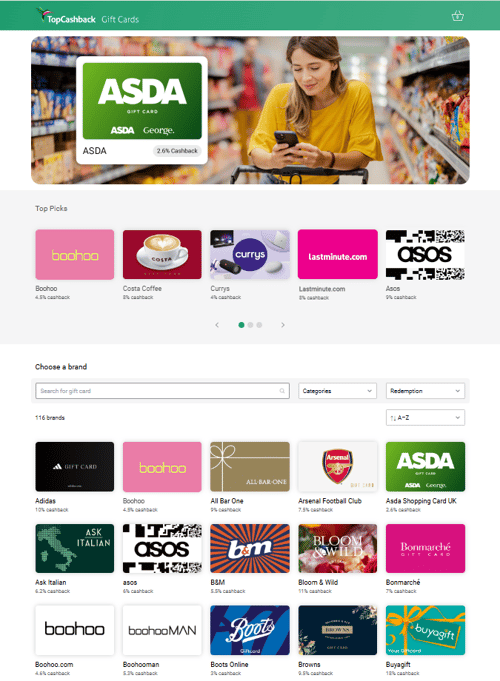 TopCashback TopGiftCards StoreFront