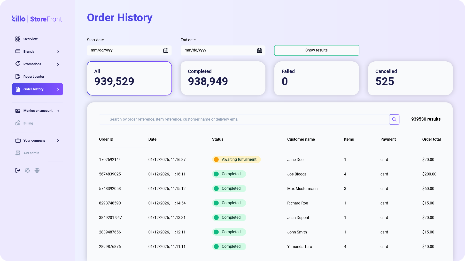 StoreFront Hub Order History StoreFront Hub Order History