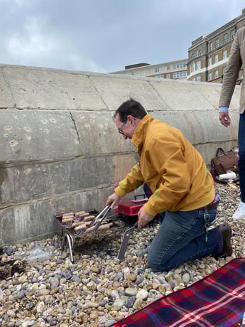 Steve visiting the team in Brighton and teaching us how to BBQ