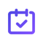 Icon showing a simplified graphic of a calendar with a check mark inside