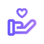 Icon showing a simplified graphic of an open hand with a heart above it