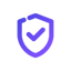 Icon showing a simplified graphic of a shield with a check mark inside