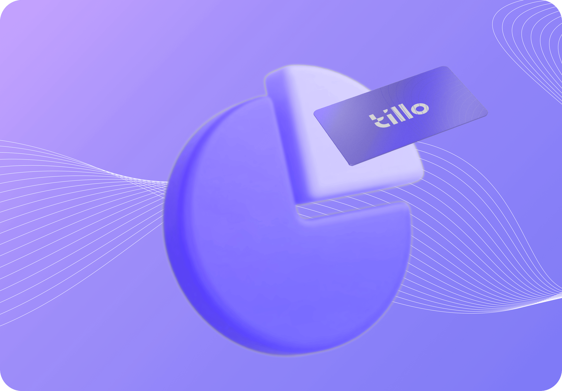 A purple circle with 25% of it coming out in a lighter purple, a tillo gift card sits on top