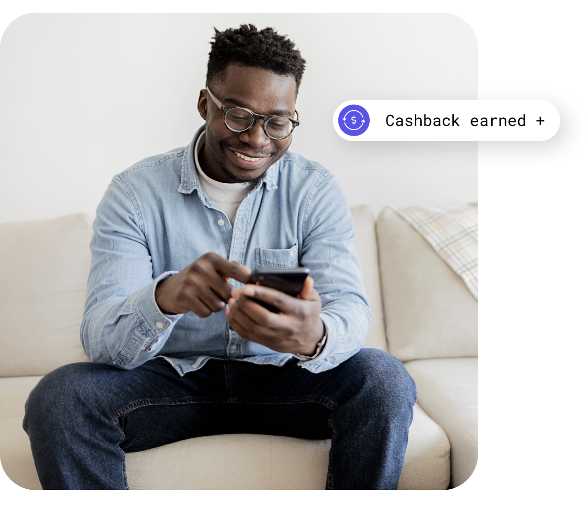 man earning cashback on device