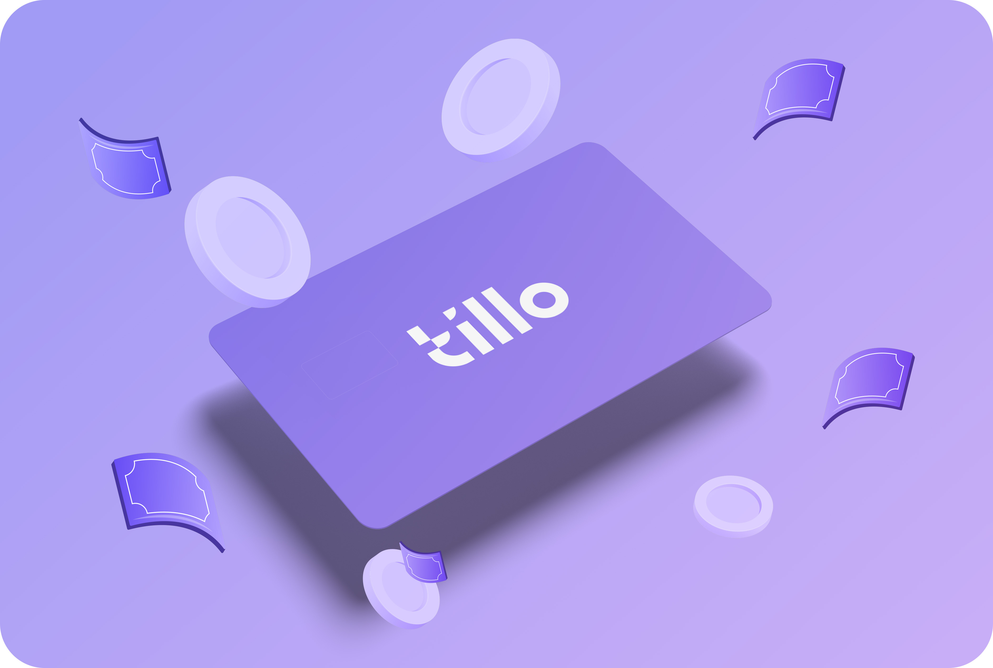 A gift card that says Tillo on it, in Tillo's brand colour Lapis