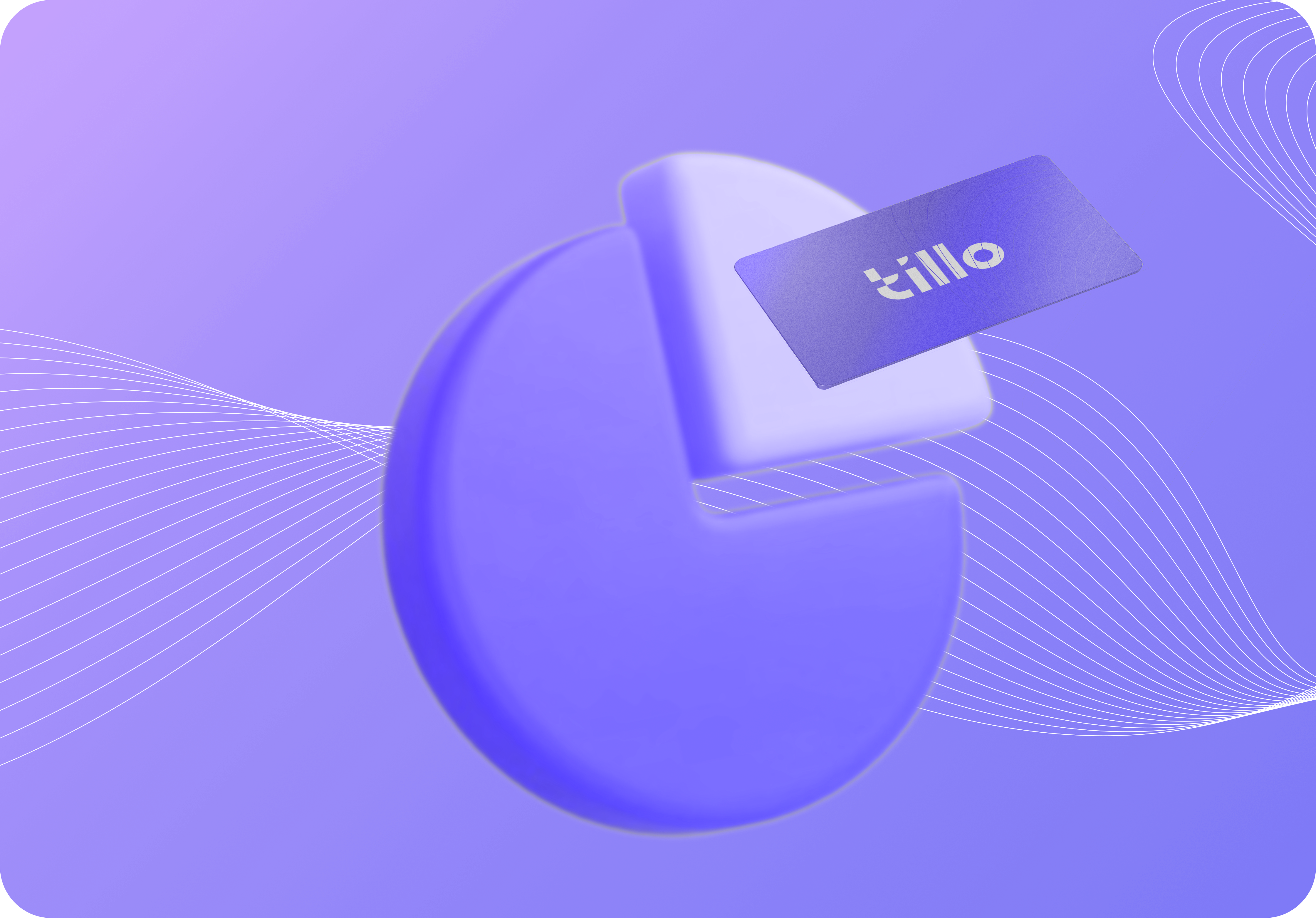 A purple circle with 25% of it coming out in a lighter purple, a tillo gift card sits on top
